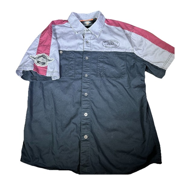 Harley Davidson Performance Vented Winged Logo Garage Button-Up Shirt Men's L - Picture 3 of 7